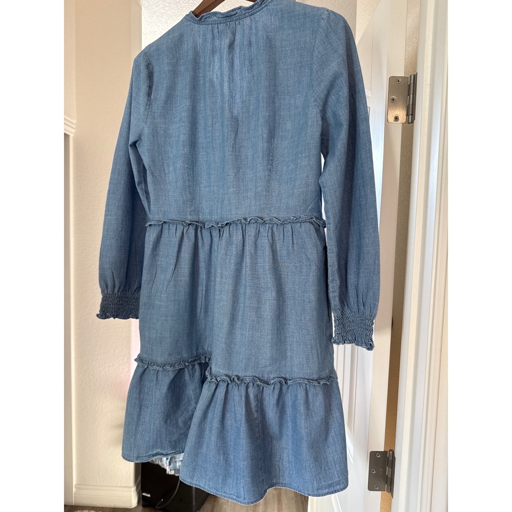 J.Crew Re-Imagined Chambray Tiered Mini Dress Smocked Cuff Prairy/Cottagecore 6 - Picture 3 of 12